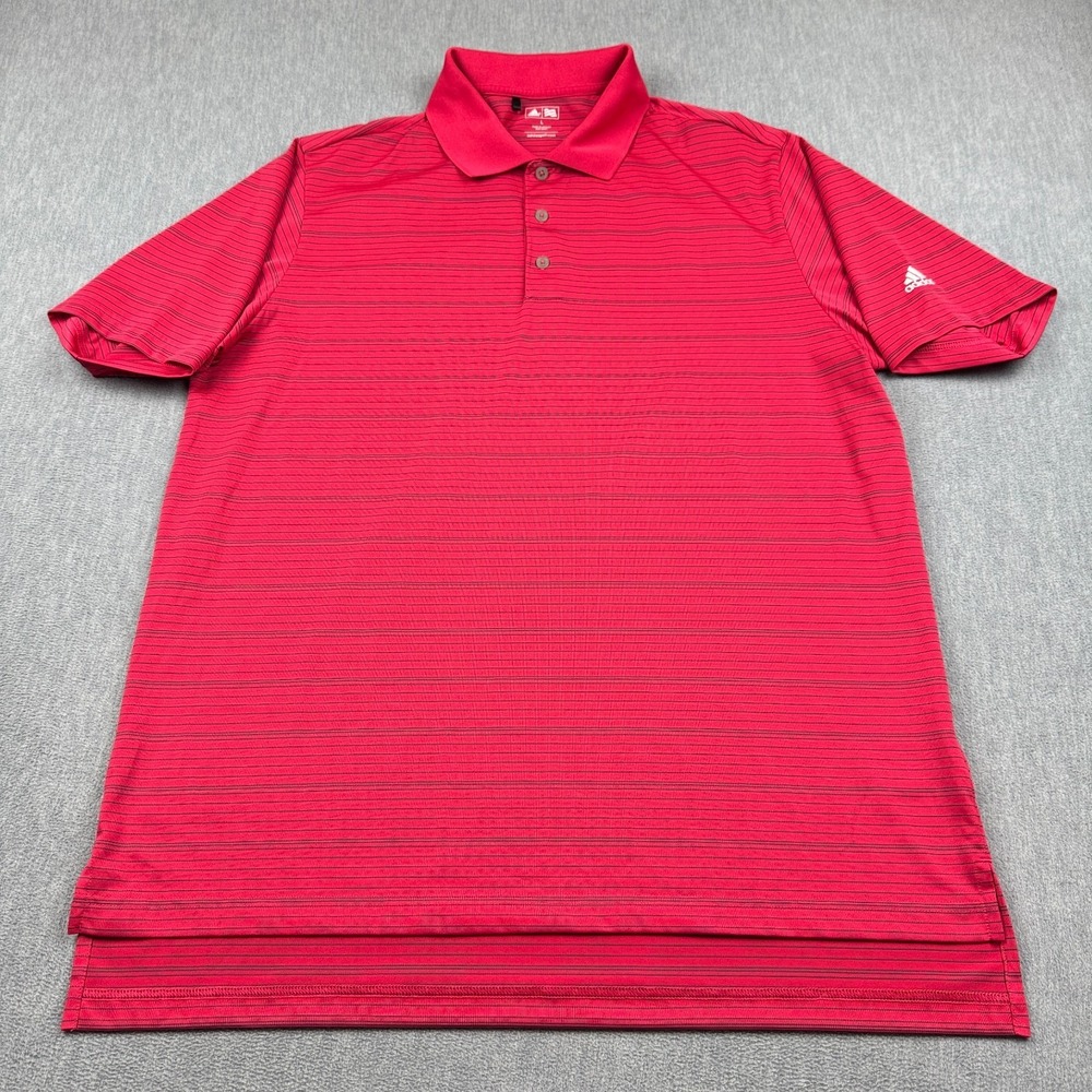 Adidas Polo Shirt Mens Large Pink Striped Golf Performance Athletic Short Sleeve